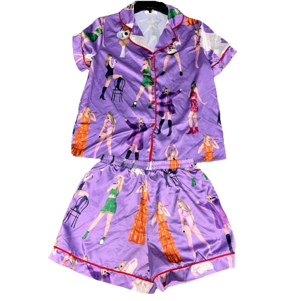 Taylor Swift Inspired Pajama Set Print Satin 2 Pc… - image 1